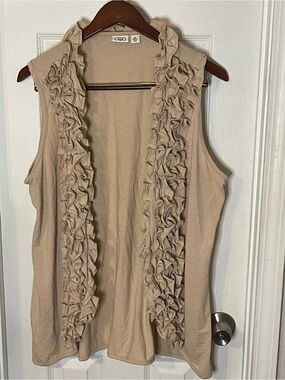 Cato Beige Ruffle-Trim Sleeveless Cardigan Tank